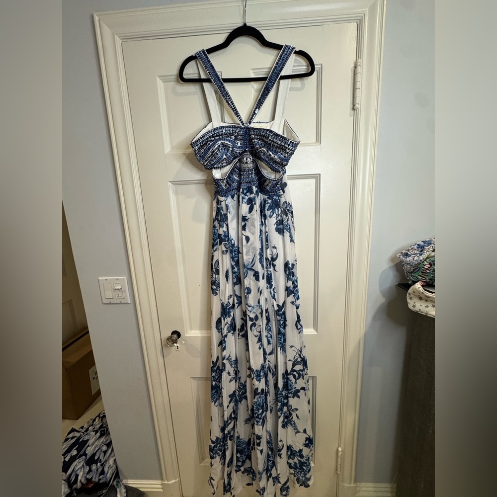 L'AGENCE Blue and White Floral Maxi Dress